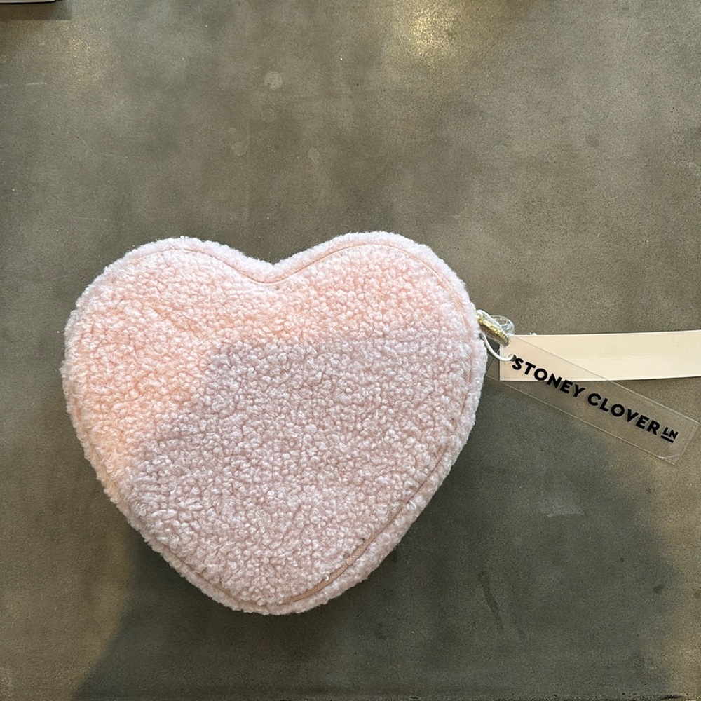 Stoney Clover Lane Sherpa Heart Pouch in Rose NWT